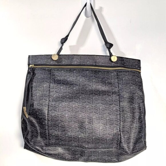 Foley + Corinna Logo Print Vegan Purse Handbag Black Gray Satchel - Picture 1 of 7